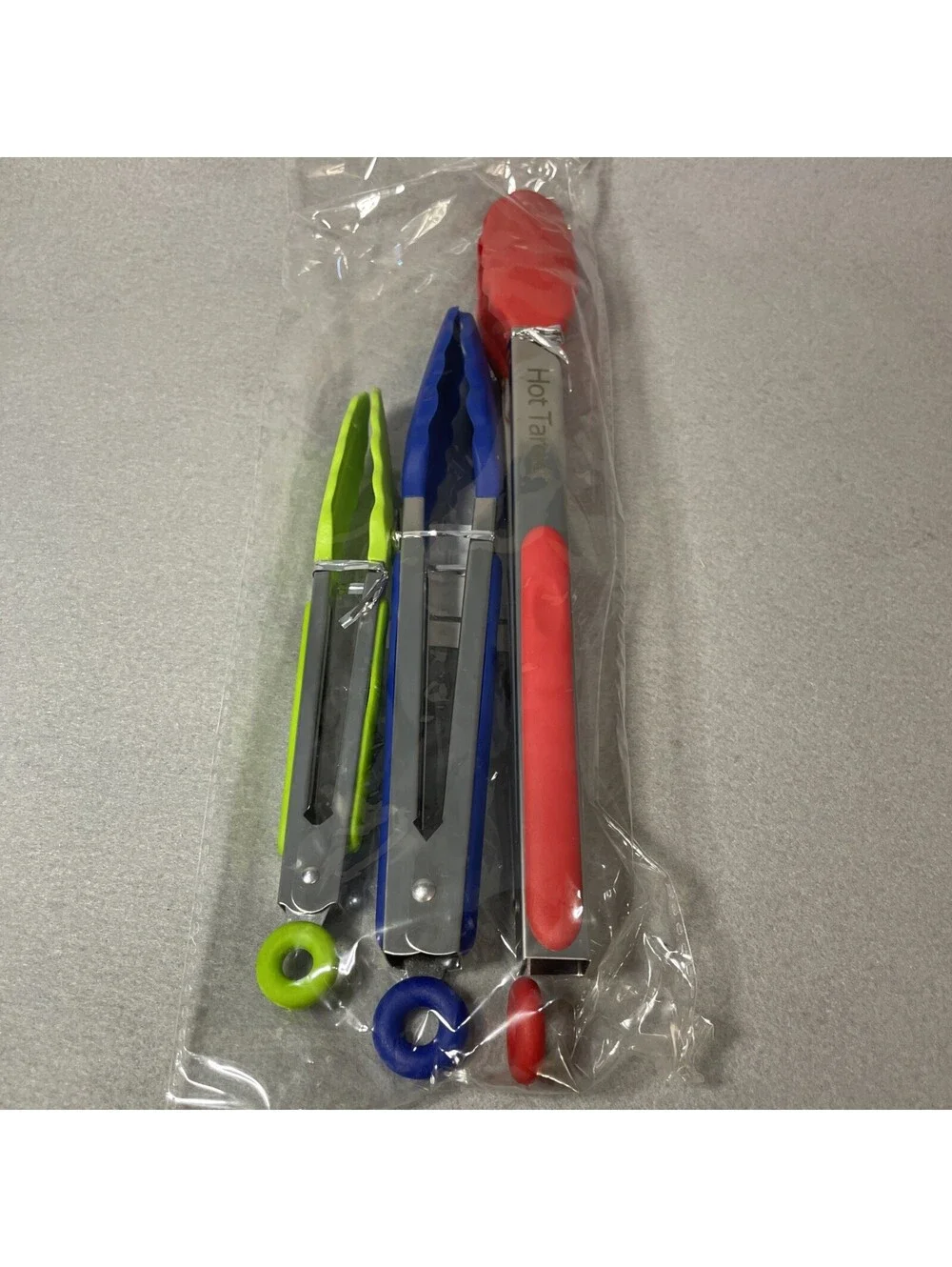Non-Stick Kitchen Tongs Set of 3: 7, 9, 12-Inch Cooking Tongs Red Green Blue NEW